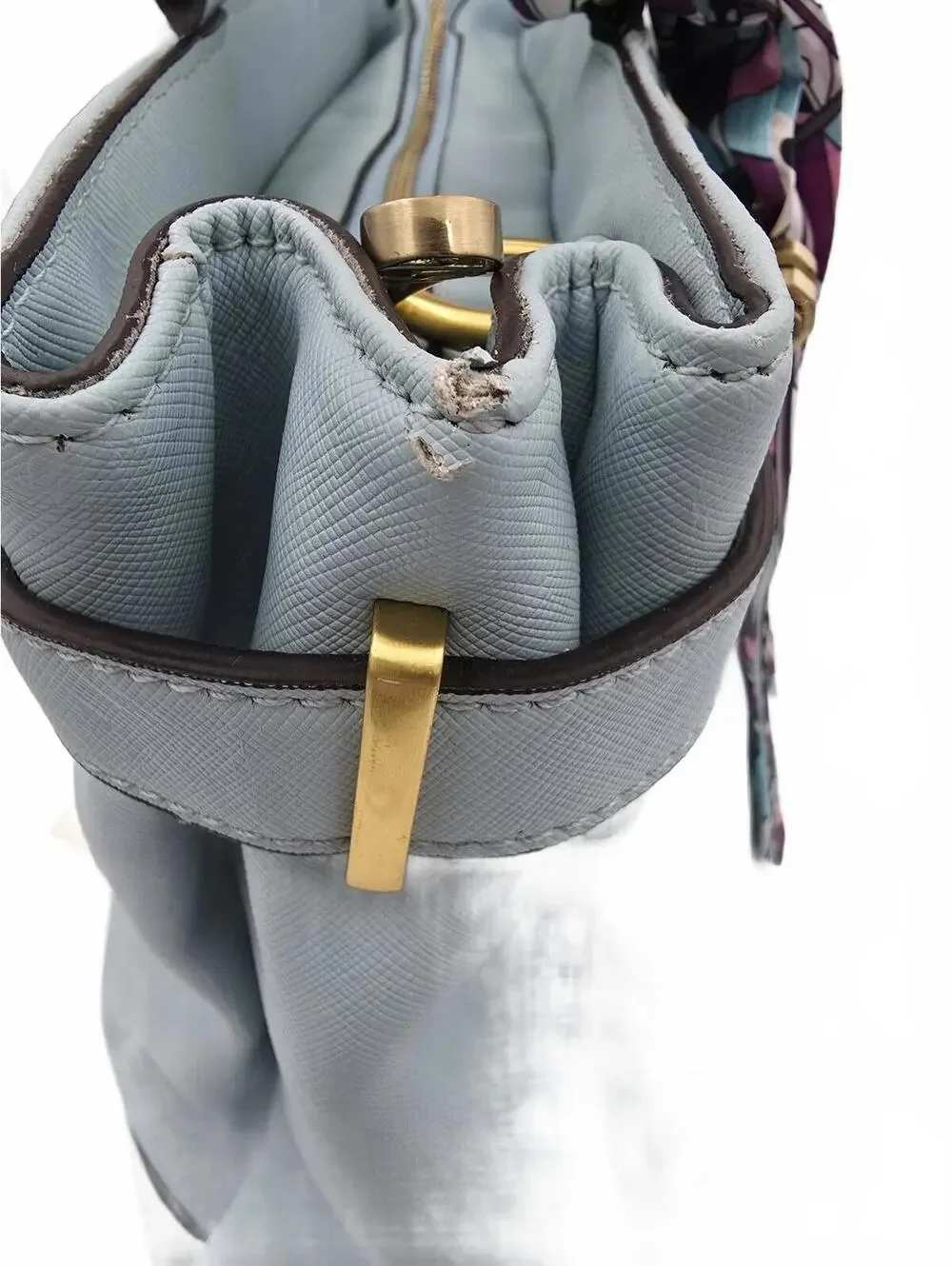 Segolene En Cuir Nadeen Powder Blue Leather Satchel Purse+Long Strap